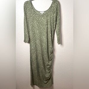SkinnyGirl Jeans Brand Soft Stretchy Green Connie Ruched Midi Dress Size XL New!